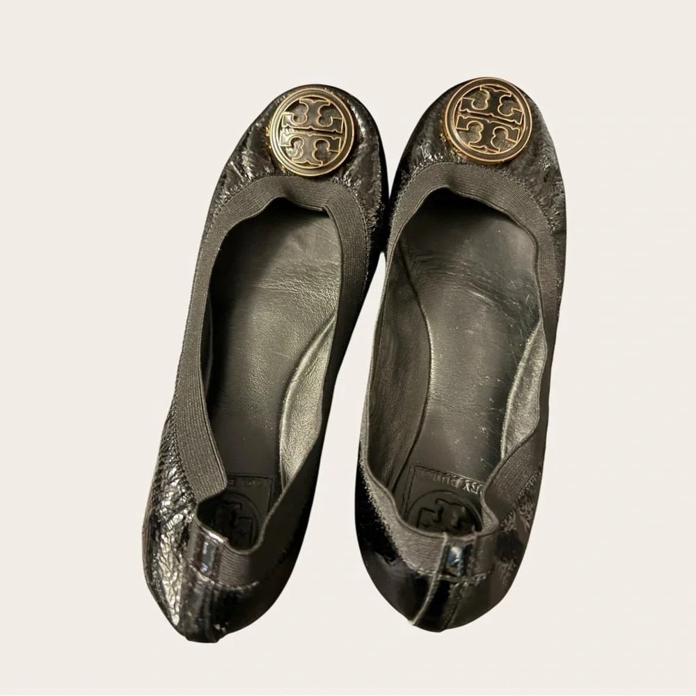 Tory Burch Caroline Black Patent Ballet Flat Shoes size 7.5